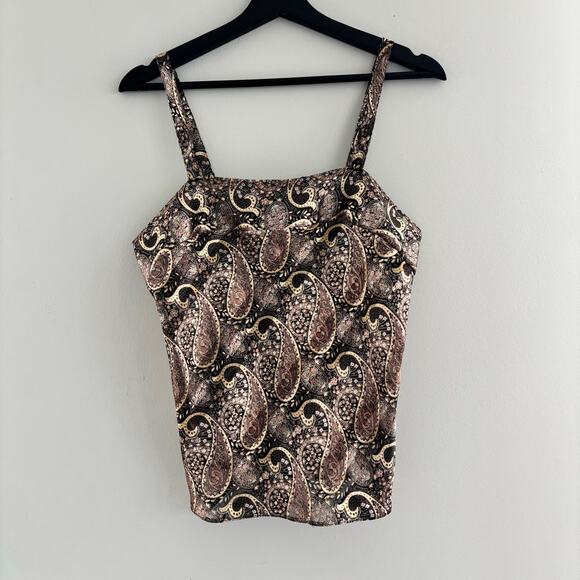 90s Vintage Paisley Shimmer Top Semi Sheer Satin Like Top Women's Size 36 - Picture 9 of 10